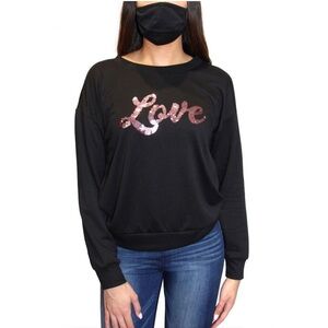 Crave Frame Black Sequin Sweatshirt &
Face Mask Size XL Graphic Front Says Love